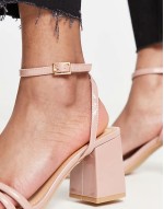 Wide Fit square toe block heel barely there sandals in beige