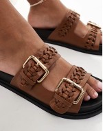 double buckle flat sandal in tan